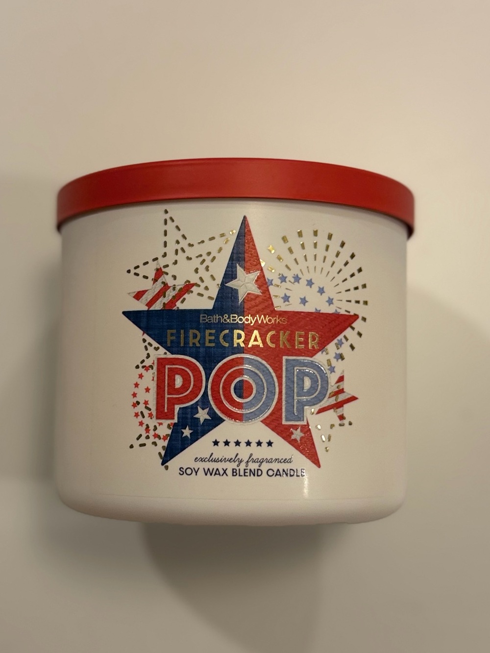Bath & Body Works Firecracker Pop Scented Candle - White Jar with Black Text